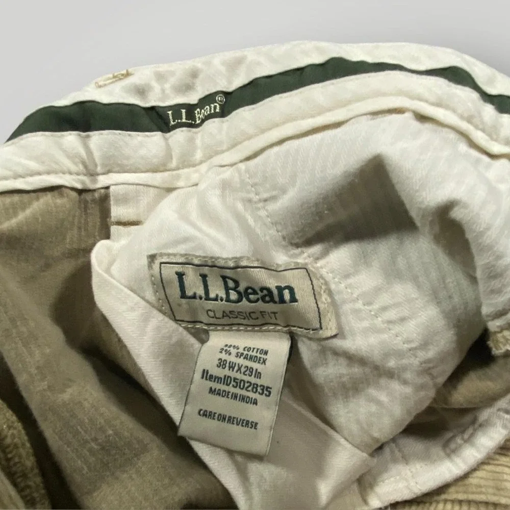 L.L.Bean Corduroy Pants Mens 36x29 Khaki Beige Classic Fit Stretch Zip Fly Chino